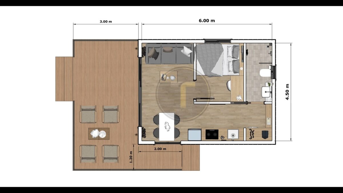 Small House Design 4.5x6 Meter House Plan 15x20 Feet 1 Bed 1 Bath Flat Roof PDF Full Plan layout