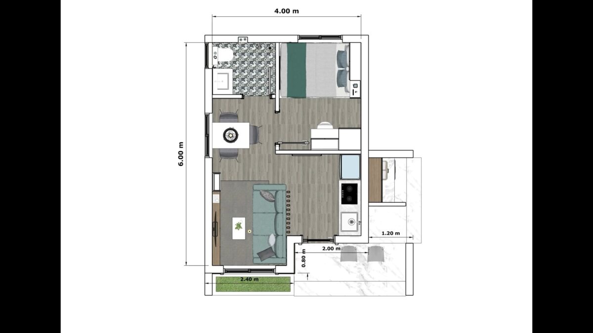 Small House Design 4x6 Meter House Plan 13x20 Feet 1 Bed 1 Bath Hidden Shed Roof PDF Plan