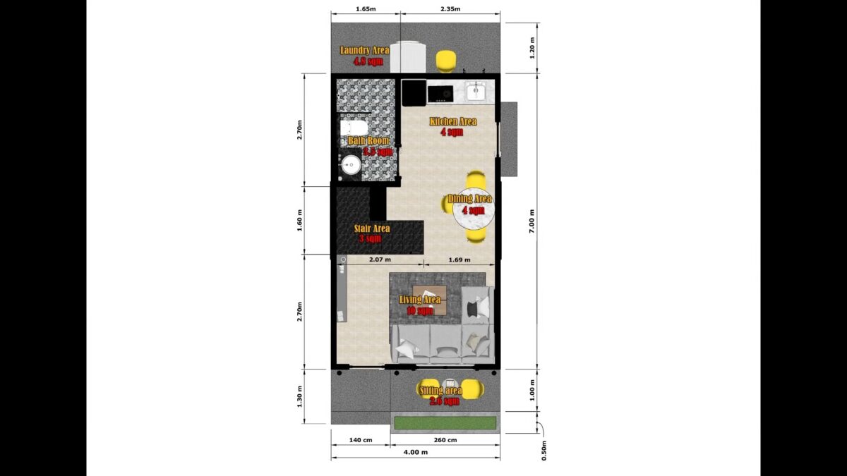 Small House Design 4x7 Meter House Plans 13x23 Feet 1 Bed 1 Bath Shed Roof Pdf Plan