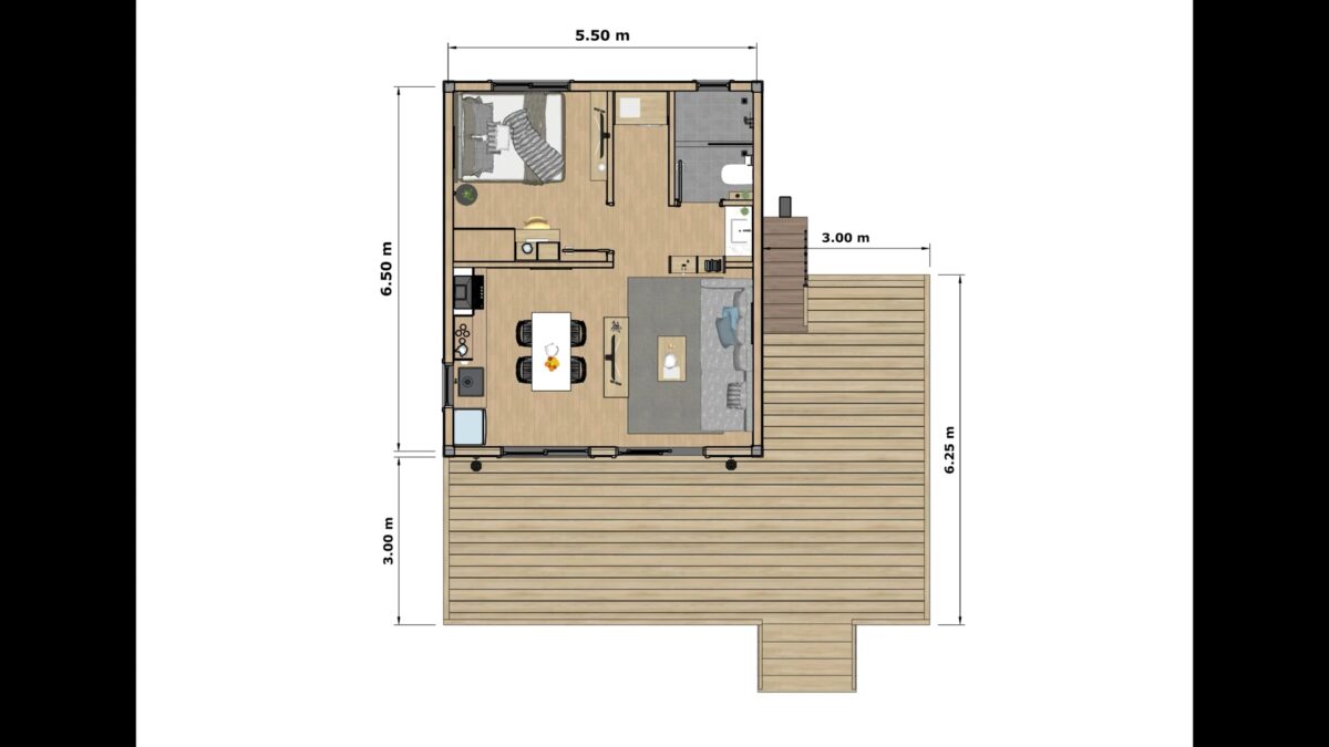 Small House Design 5.5x6.5 Meter House Plan 18x21 Feet 1 Bed 1 Bath Terrace Roof PDF Plan 6