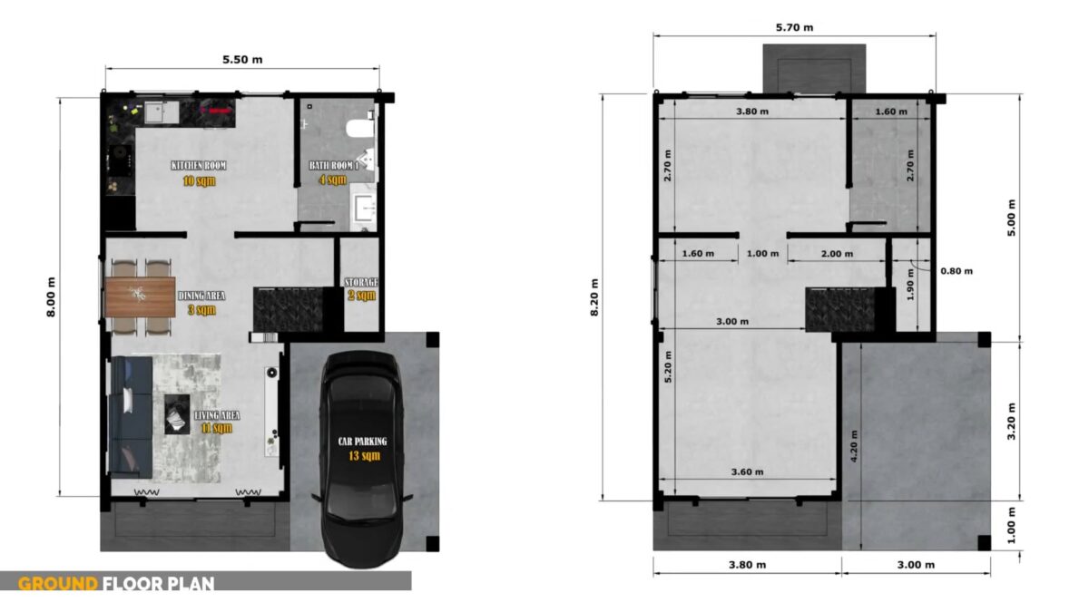 Small House Design 5.5x8 Meter House Plans 18x26 Feet 2 Beds 3 Baths Flat Roof PDF Full Plan