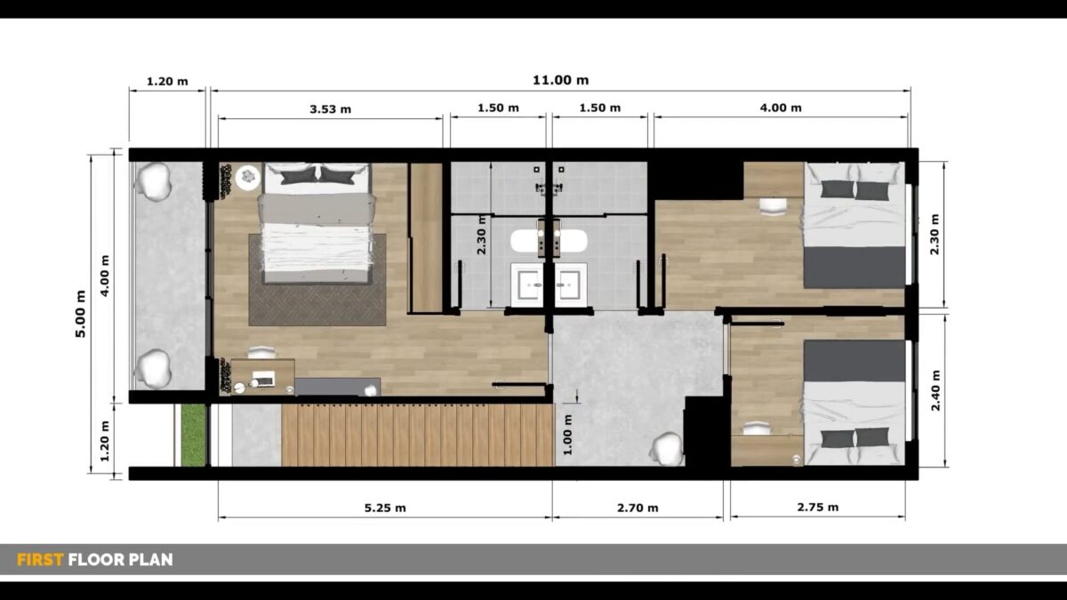 Small House Design 5x11 Meter House Plan 17x36 Feet 3 Bed 3 Bath Gable Roof PDF Full Plan