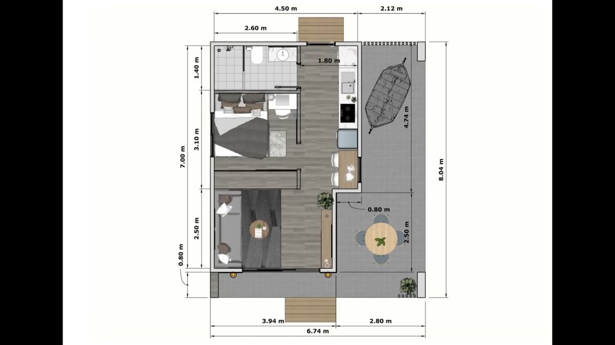 Small House Design 6.5x8 Meter House Plans 21x26 Feet 1 Bed 1 Bath Flat Roof Full PDF Plans layout