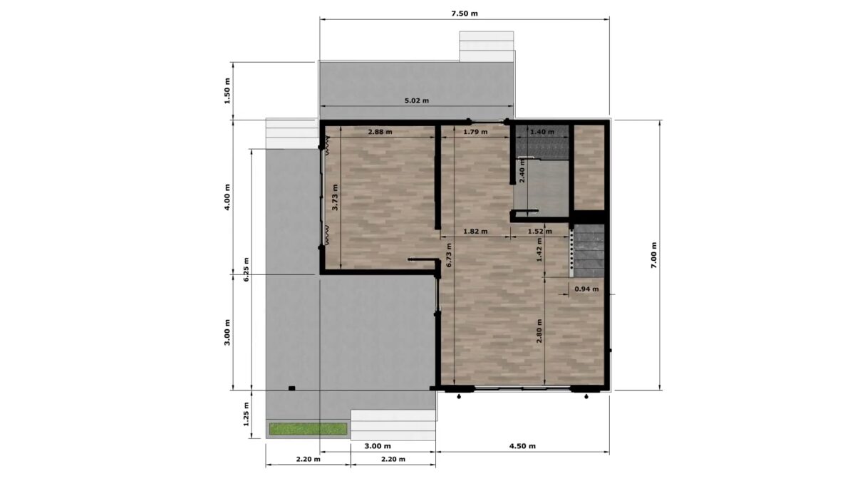 Small House Design 7.5x7 Meter House Plans 25x23 Feet 1 Bed - Image 3