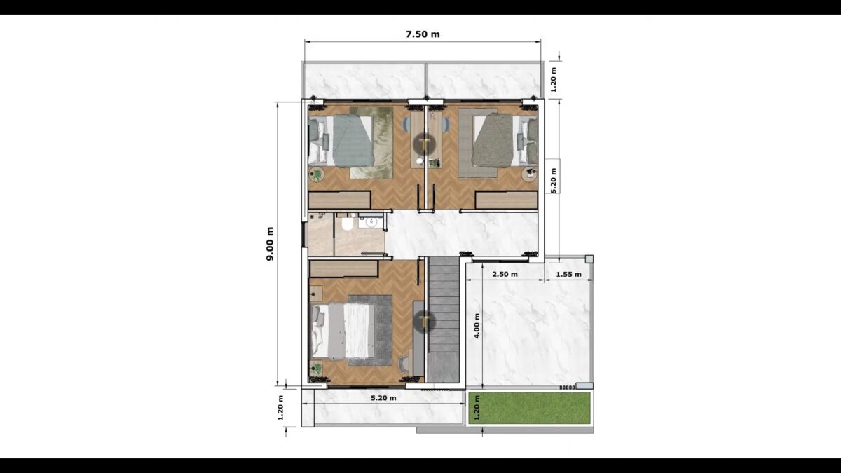 Small House Design 7.5x9 Meter House Plan 25x30 Feet 3 Bed 2 Bath