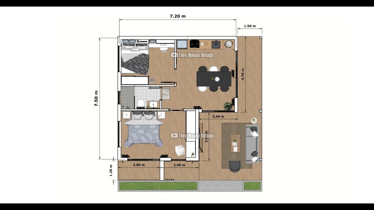 Small House Design 8.7x8.7 Meter House Plan 29x29 Feet 2 Bed 1 Bath Shed Roof PDF Plan layout