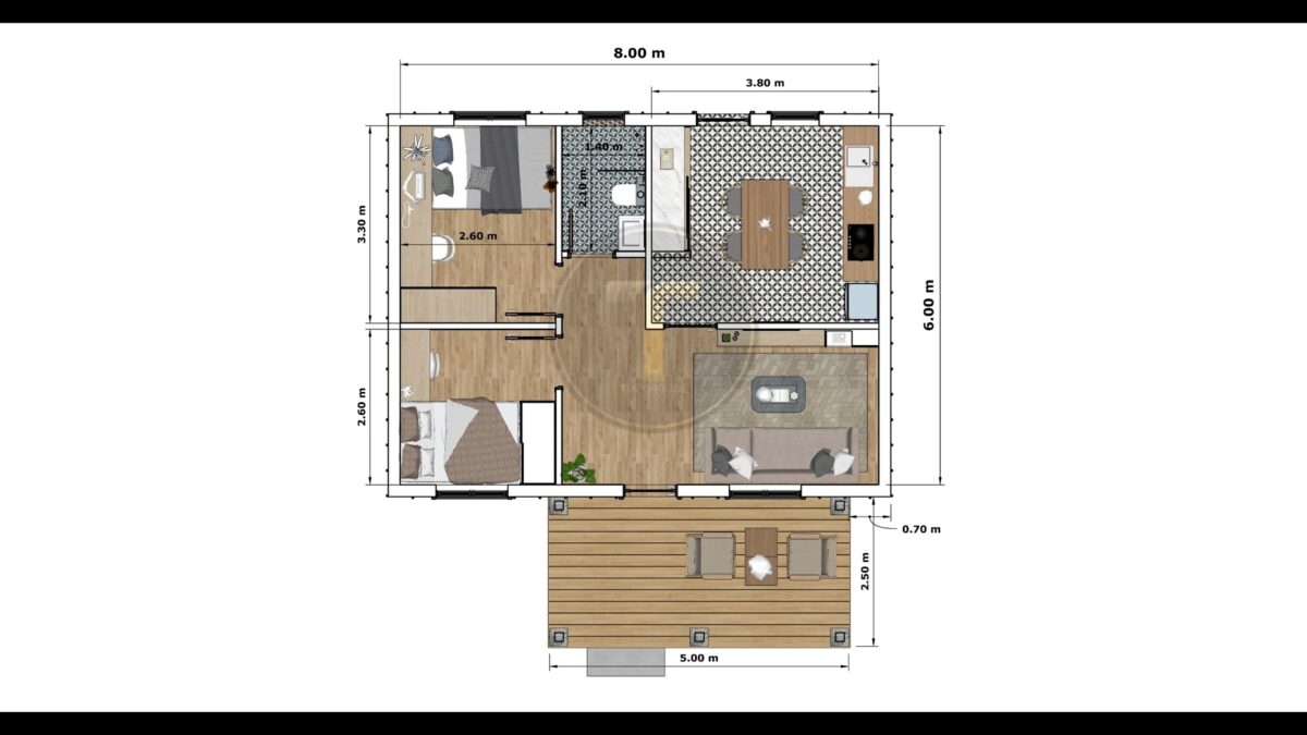 Small House Design 8x6 Meter House Plan 26x20 Feet 2 Bed 1 Bath Gable Roof PDF Plans LAYOUT