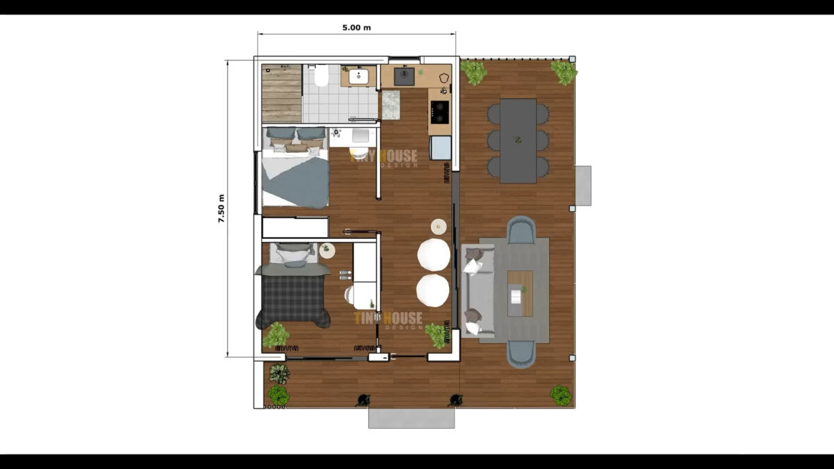 Small House Design 8x7.5 Meter House Plans 26x25 Feet 2 Bed 1 Bath Shed Roof PDF Plans