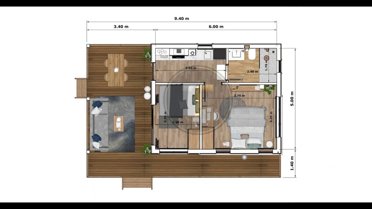 Small House Design 9.5x5 Meter House Plans 31x17 Feet 2 Bed 1 Bath Shed Roof PDF Plan layout