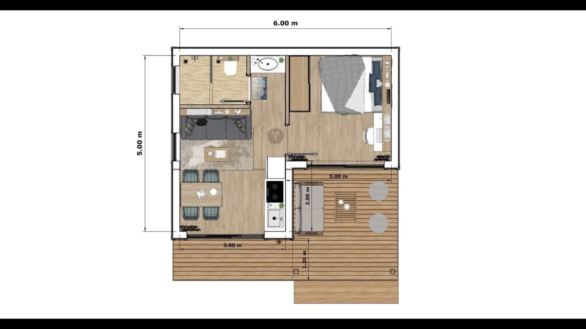 Small House Plan 6x5 Meter House Design 20x17 Feet 1 Bed 1 Bath Shed Roof Full PDF Plans layout