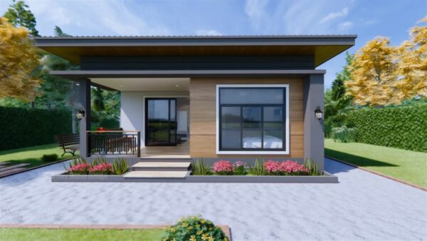 Small House Plan 7x7 Meter House Design 23x23 Feet 2 Bed 1 Bath Shed Roof PDF Plan