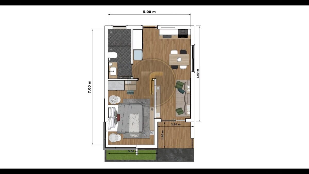 Small House Plans 5x7 Meter House Design 17x23 Feet 1 Bed 1 Bath Shed Roof PDF Plan layout