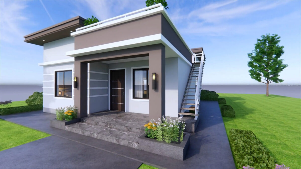 Small House Plans 8x10 Meter House Design 26x33 Feet 2 Bed 1 Bath Shed with Terrace Roof PDF Plan