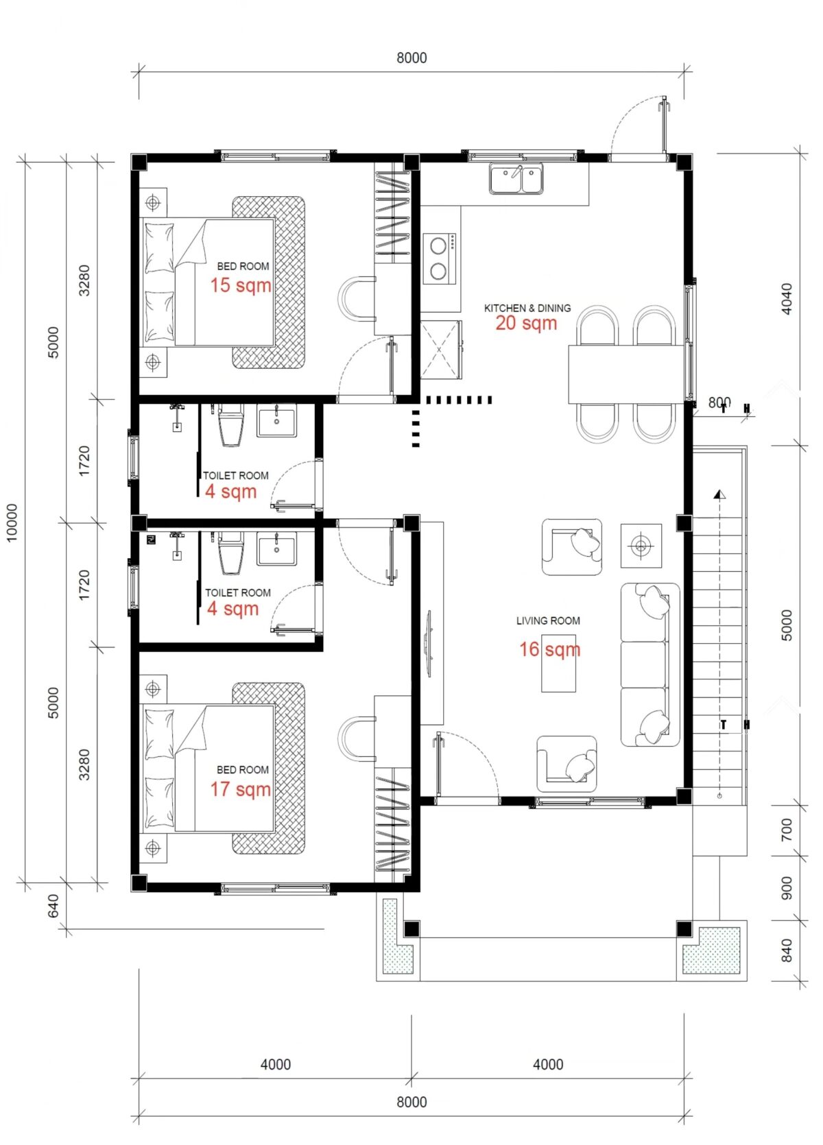 Small House Plans 8x10 Meter House Design 26x33 Feet 2 Bed 1 Bath Shed with Terrace Roof PDF Plan layout plan