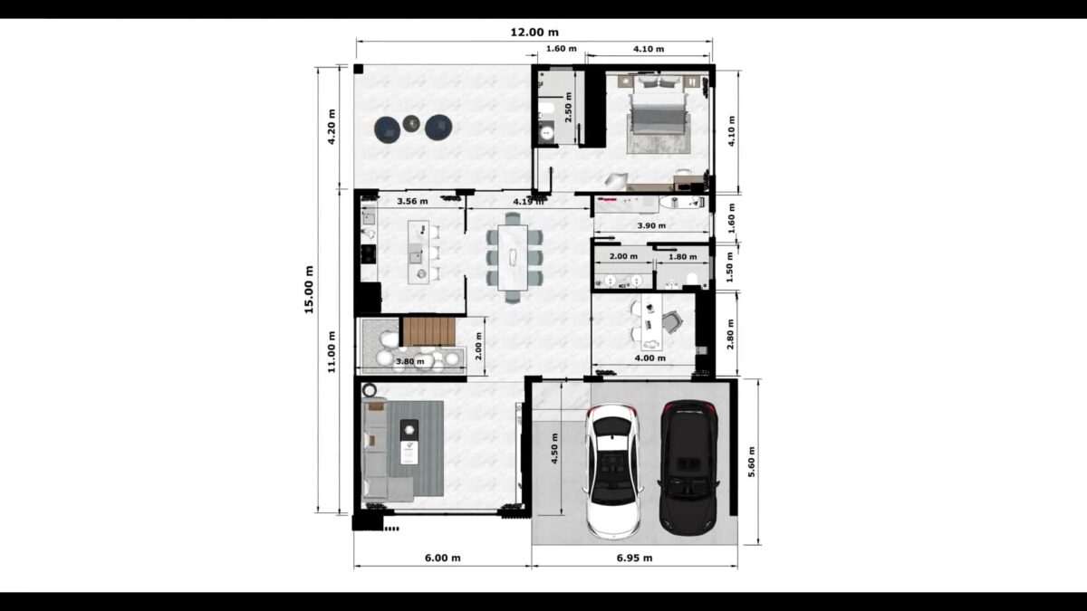 Modern House Plan 12x15 Meter Home Design 39x49 Feet 5 Beds 6 Baths ground
